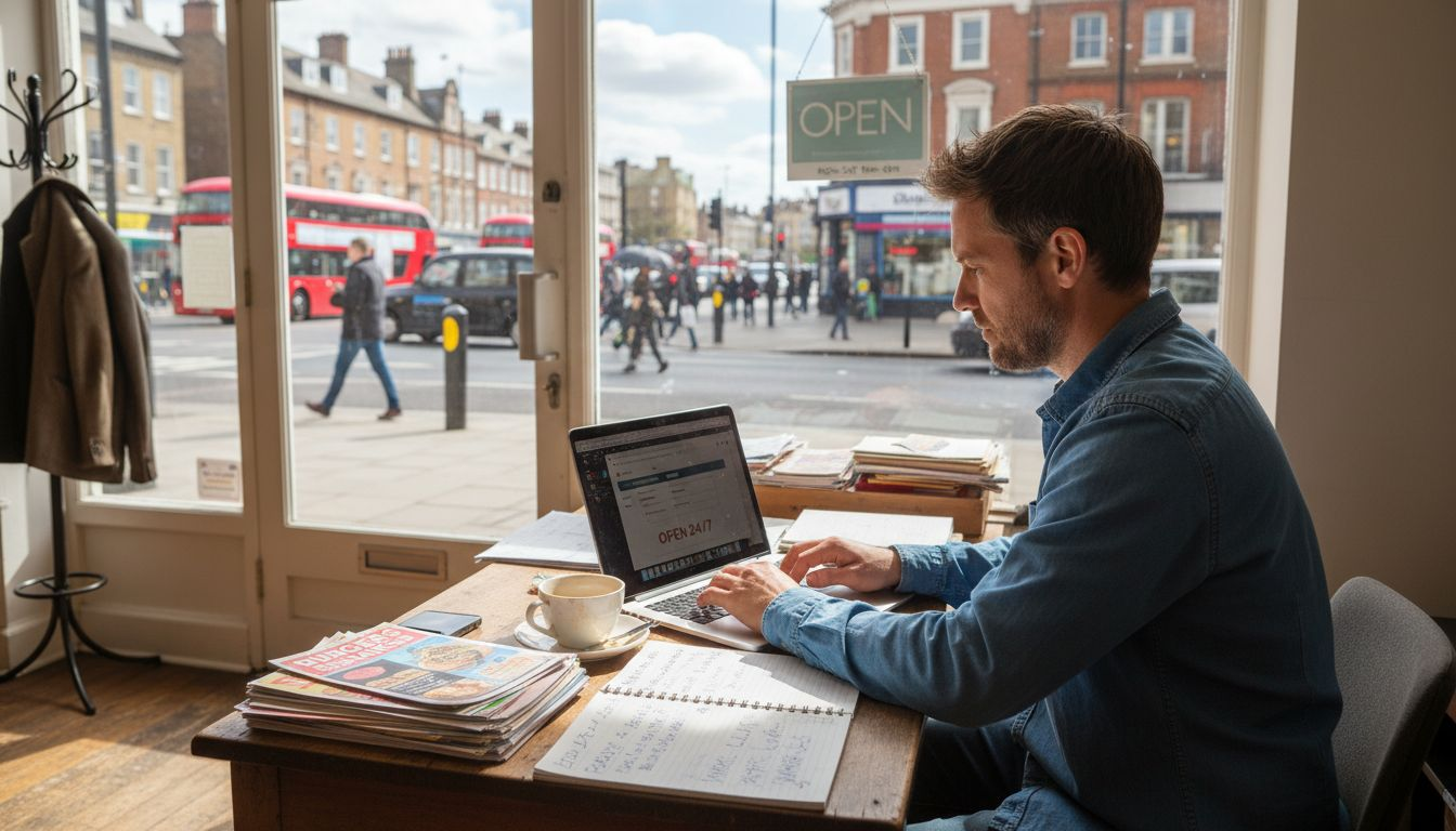 UK shop owner updating online business profile
