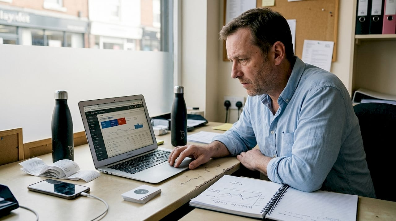 Business owner reviewing Google Ads dashboard