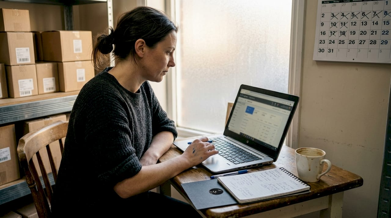 Business owner reviews Google Ads dashboard