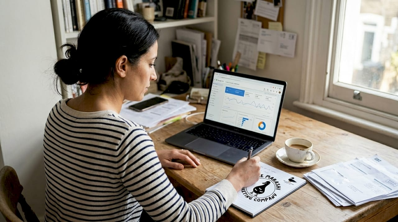 Small business owner reviews Google Ads metrics