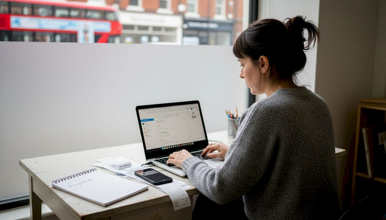 Business owner setting up Google Ads campaign