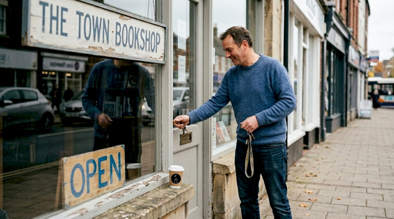 Shop owner unlocking high-street storefront