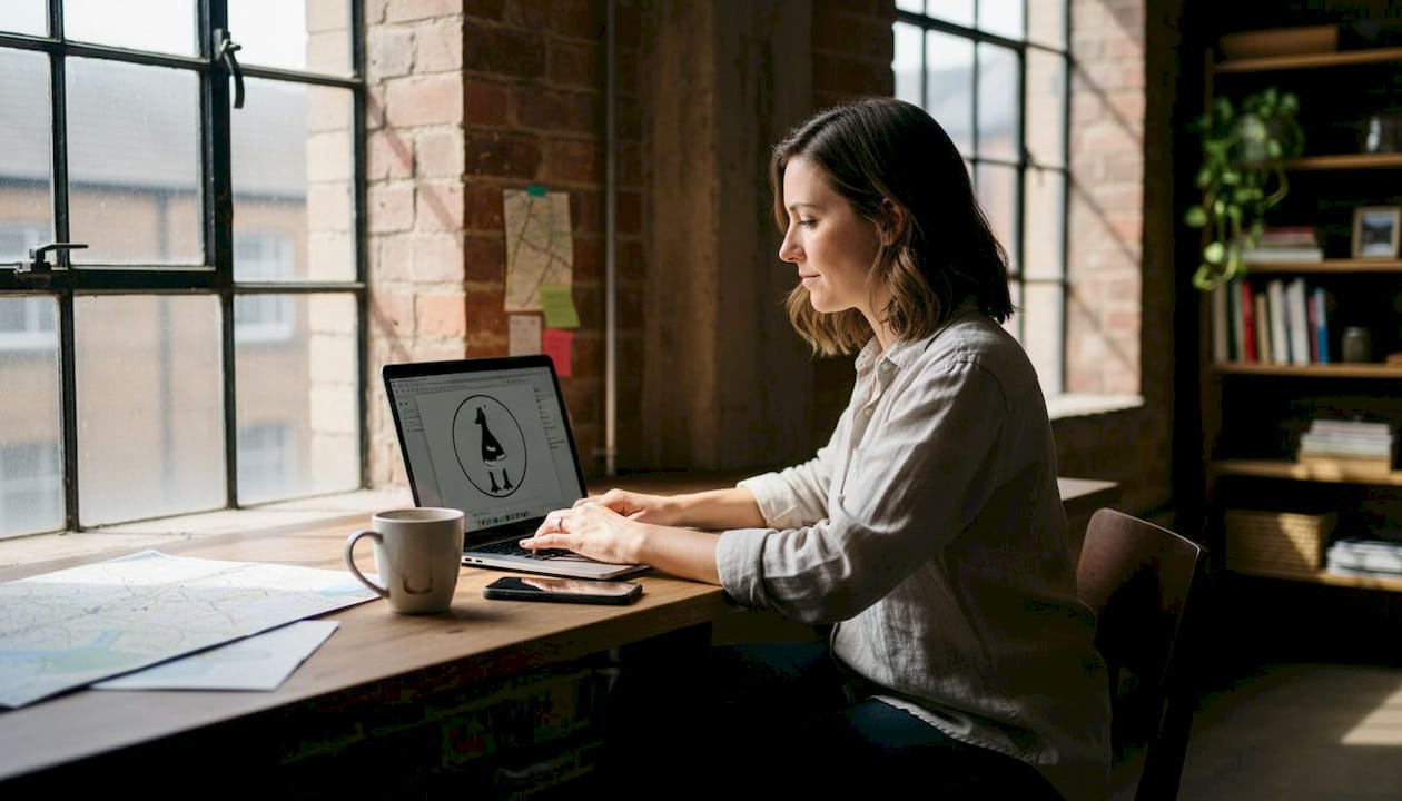 Small business owner working in UK city office